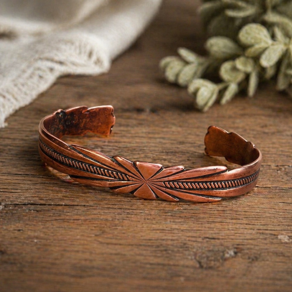 Vintage Bell Trading Post Solid Copper Sunburst Cuff Bracelet Southwestern Boho